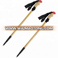 Telescope 3 section bamboo surface speed lock walking stick